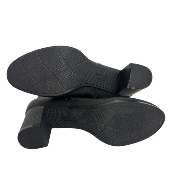 Clarks Bayla Glow Black Leather Comfort Stacked Heel Bootie Women's Size 11 - Picture 8 of 10